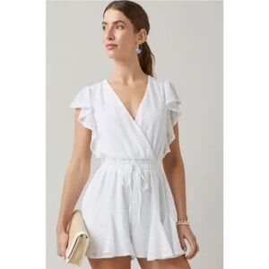 Trixxi Women's White Short Sleeve Vneck Classic Chic Romper Shorts
